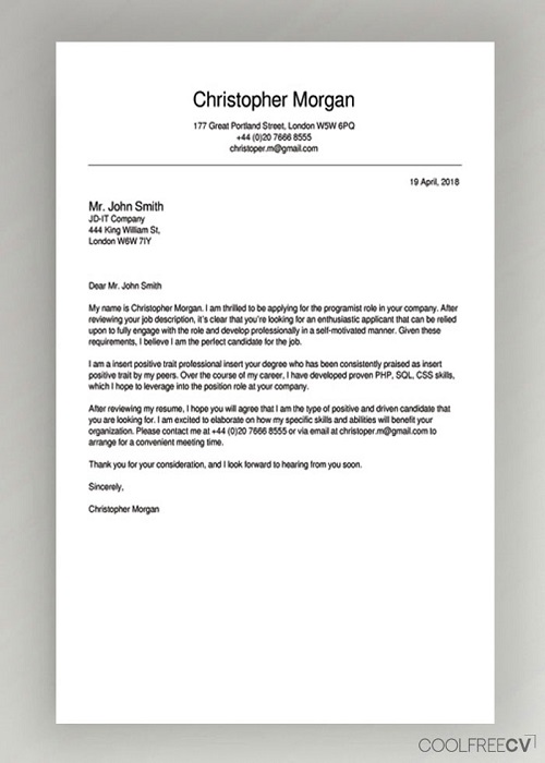 sample of a cover letter pdf